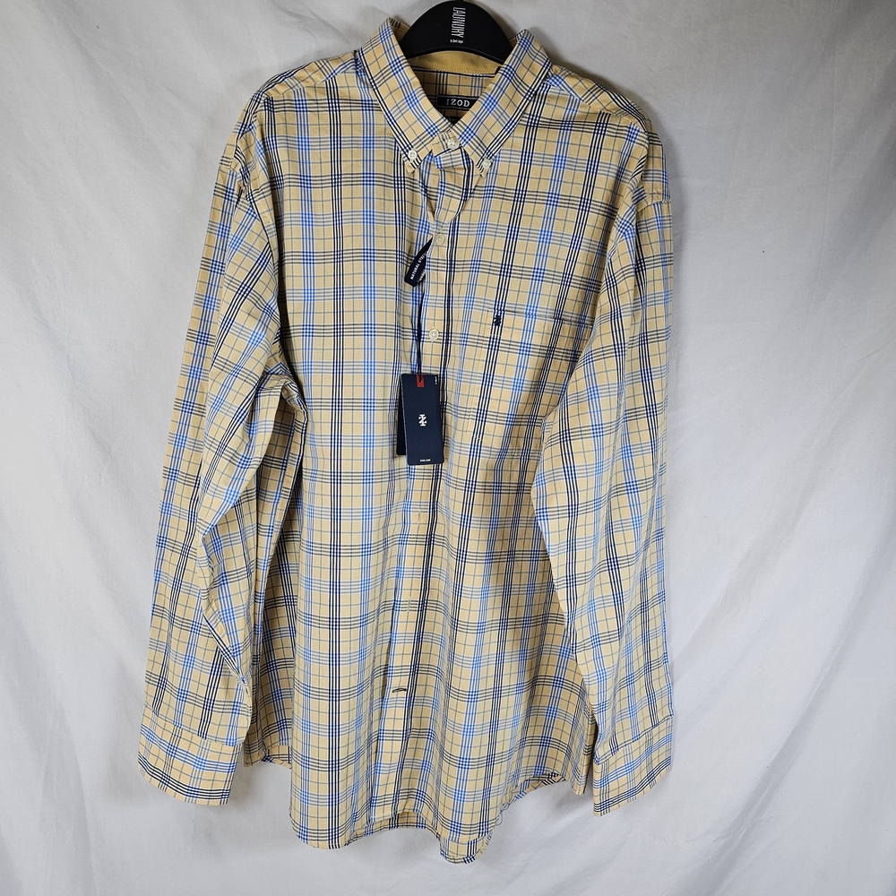 Izod Men's Yellow Multi Plaid Button Down Collar Long Sleeve Sport Shirt Size L - Picture 1 of 15